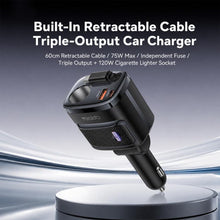 Load image into Gallery viewer, Yesido Y76 Cigarette Lighter Car Charger USB-A &amp; Type-C Fast Charging Adapter with 60cm Type-C Retractable Cable