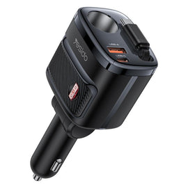 Yesido Y76 Cigarette Lighter Car Charger USB-A & Type-C Fast Charging Adapter with 60cm Type-C Retractable Cable