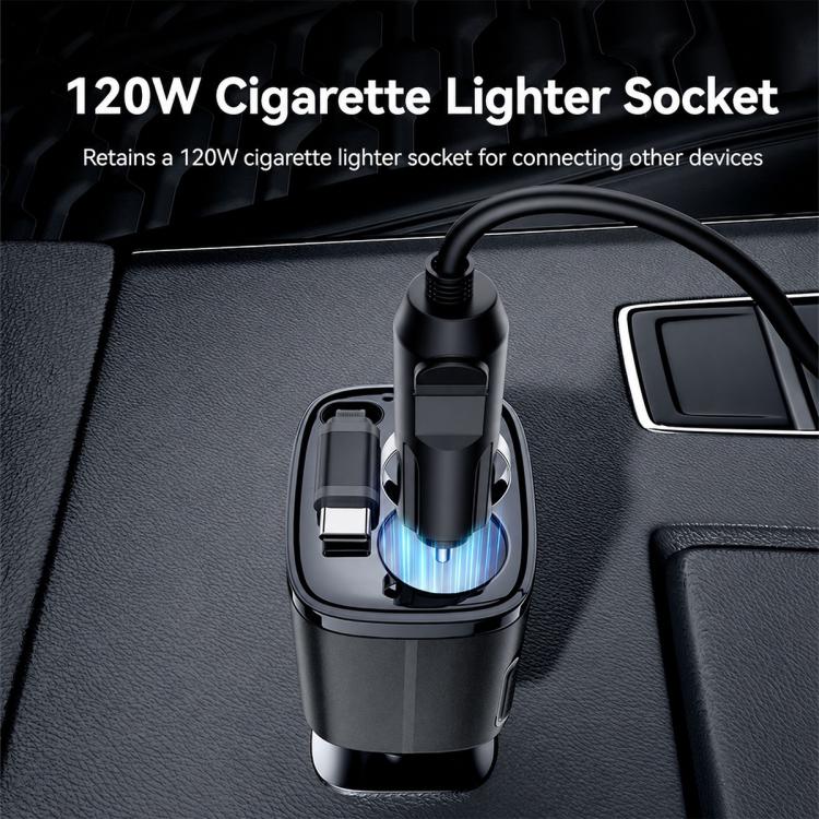Yesido Y76 Cigarette Lighter Car Charger USB-A & Type-C Fast Charging Adapter with 60cm Type-C Retractable Cable