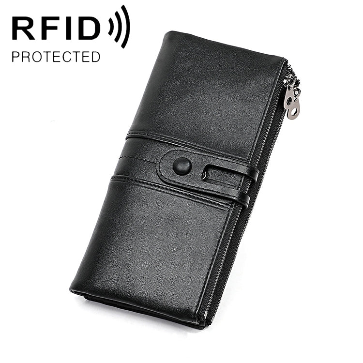 3520 Long Cowhide Leather Folding Anti-magnetic RFID Wallet for Ladies, with Card Slots, 3520 Green, 3520 Blue, 3520 Red, 3520 Yellowish-brown, 3520 Black, 3520 Coffee