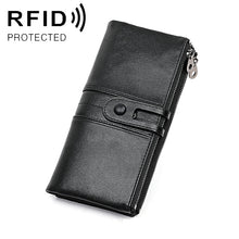 Load image into Gallery viewer, 3520 Long Cowhide Leather Folding Anti-magnetic RFID Wallet for Ladies, with Card Slots, 3520 Green, 3520 Blue, 3520 Red, 3520 Yellowish-brown, 3520 Black, 3520 Coffee