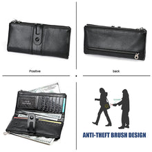 Load image into Gallery viewer, 3520 Long Cowhide Leather Folding Anti-magnetic RFID Wallet for Ladies, with Card Slots, 3520 Black, 3520 Coffee, 3520 Blue, 3520 Red, 3520 Yellowish-brown