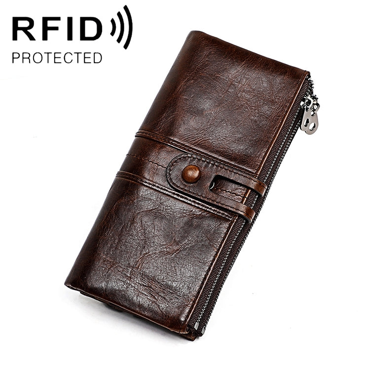 3520 Long Cowhide Leather Folding Anti-magnetic RFID Wallet for Ladies, with Card Slots, 3520 Green, 3520 Blue, 3520 Red, 3520 Yellowish-brown, 3520 Black, 3520 Coffee