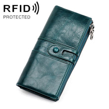 Load image into Gallery viewer, 3520 Long Cowhide Leather Folding Anti-magnetic RFID Wallet for Ladies, with Card Slots, 3520 Green, 3520 Blue, 3520 Red, 3520 Yellowish-brown, 3520 Black, 3520 Coffee