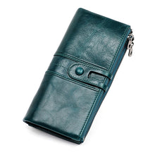 Load image into Gallery viewer, 3520 Long Cowhide Leather Folding Anti-magnetic RFID Wallet for Ladies, with Card Slots, 3520 Green, 3520 Blue, 3520 Red, 3520 Yellowish-brown, 3520 Black, 3520 Coffee
