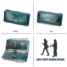 Load image into Gallery viewer, 3520 Long Cowhide Leather Folding Anti-magnetic RFID Wallet for Ladies, with Card Slots, 3520 Green, 3520 Blue, 3520 Red, 3520 Yellowish-brown, 3520 Black, 3520 Coffee