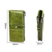 Load image into Gallery viewer, 3520 Long Cowhide Leather Folding Anti-magnetic RFID Wallet for Ladies, with Card Slots, 3520 Green, 3520 Blue, 3520 Red, 3520 Yellowish-brown, 3520 Black, 3520 Coffee