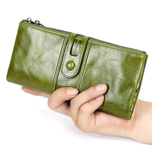 Load image into Gallery viewer, 3520 Long Cowhide Leather Folding Anti-magnetic RFID Wallet for Ladies, with Card Slots, 3520 Green, 3520 Blue, 3520 Red, 3520 Yellowish-brown, 3520 Black, 3520 Coffee