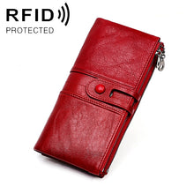 Load image into Gallery viewer, 3520 Long Cowhide Leather Folding Anti-magnetic RFID Wallet for Ladies, with Card Slots, 3520 Green, 3520 Blue, 3520 Red, 3520 Yellowish-brown, 3520 Black, 3520 Coffee