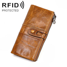 Load image into Gallery viewer, 3520 Long Cowhide Leather Folding Anti-magnetic RFID Wallet for Ladies, with Card Slots, 3520 Green, 3520 Blue, 3520 Red, 3520 Yellowish-brown, 3520 Black, 3520 Coffee
