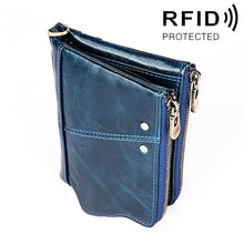 Load image into Gallery viewer, 3533 Long Crazy Horse Texture Cowhide Leather Folding Anti-magnetic RFID Wallet Clutch Bag for Men, with Card Slots, 3533 Black, 3533 Coffee, 3533 Blue, 3533 Red, 3533 Yellowish-brown