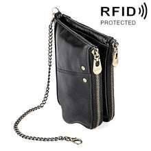 Load image into Gallery viewer, LT3533 Long Crazy Horse Texture Cowhide Leather Folding Anti-magnetic RFID Wallet Clutch Bag for Men, with Card Slots &amp; Shoulder Strap, LT3533 Black, LT3533 Coffee, LT3533 Blue, LT3533 Red, LT3533 Yellowish-brown