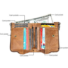 Load image into Gallery viewer, LT3533 Long Crazy Horse Texture Cowhide Leather Folding Anti-magnetic RFID Wallet Clutch Bag for Men, with Card Slots &amp; Shoulder Strap, LT3533 Black, LT3533 Coffee, LT3533 Blue, LT3533 Red, LT3533 Yellowish-brown