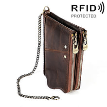 Load image into Gallery viewer, LT3533 Long Crazy Horse Texture Cowhide Leather Folding Anti-magnetic RFID Wallet Clutch Bag for Men, with Card Slots &amp; Shoulder Strap, LT3533 Black, LT3533 Coffee, LT3533 Blue, LT3533 Red, LT3533 Yellowish-brown