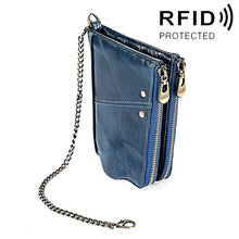 Load image into Gallery viewer, LT3533 Long Crazy Horse Texture Cowhide Leather Folding Anti-magnetic RFID Wallet Clutch Bag for Men, with Card Slots &amp; Shoulder Strap, LT3533 Black, LT3533 Coffee, LT3533 Blue, LT3533 Red, LT3533 Yellowish-brown