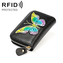 Load image into Gallery viewer, KB152 Butterfly Pattern Zipper Cowhide Leather Organ Shape Multiple Card Slots Anti-magnetic RFID Wallet for Ladies, KB152 Colour, KB152 Blue, KB152 Purple, KB152 Silver