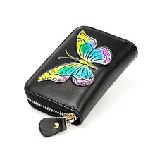 Load image into Gallery viewer, KB152 Butterfly Pattern Zipper Cowhide Leather Organ Shape Multiple Card Slots Anti-magnetic RFID Wallet for Ladies, KB152 Colour, KB152 Blue, KB152 Purple, KB152 Silver