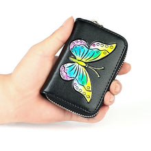 Load image into Gallery viewer, KB152 Butterfly Pattern Zipper Cowhide Leather Organ Shape Multiple Card Slots Anti-magnetic RFID Wallet for Ladies, KB152 Colour, KB152 Blue, KB152 Purple, KB152 Silver
