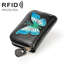 Load image into Gallery viewer, KB152 Butterfly Pattern Zipper Cowhide Leather Organ Shape Multiple Card Slots Anti-magnetic RFID Wallet for Ladies, KB152 Colour, KB152 Blue, KB152 Purple, KB152 Silver