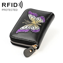 Load image into Gallery viewer, KB152 Butterfly Pattern Zipper Cowhide Leather Organ Shape Multiple Card Slots Anti-magnetic RFID Wallet for Ladies, KB152 Colour, KB152 Blue, KB152 Purple, KB152 Silver