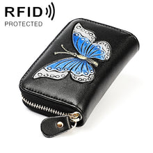 Load image into Gallery viewer, KB152 Butterfly Pattern Zipper Cowhide Leather Organ Shape Multiple Card Slots Anti-magnetic RFID Wallet for Ladies, KB152 Colour, KB152 Blue, KB152 Purple, KB152 Silver
