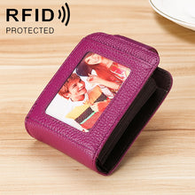 Load image into Gallery viewer, KB189 Vertical Cowhide Leather Organ Shape Multiple Card Slots Anti-magnetic RFID Wallet for Ladies, with Transparent Window, KB189 Purple, KB189 Rose Red, KB189 Sapphire Blue, KB189 Black, KB189 Coffee