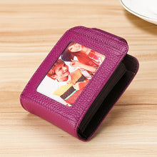 Load image into Gallery viewer, KB189 Vertical Cowhide Leather Organ Shape Multiple Card Slots Anti-magnetic RFID Wallet for Ladies, with Transparent Window, KB189 Purple, KB189 Rose Red, KB189 Sapphire Blue, KB189 Black, KB189 Coffee