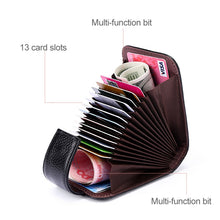 Load image into Gallery viewer, KB189 Vertical Cowhide Leather Organ Shape Multiple Card Slots Anti-magnetic RFID Wallet for Ladies, with Transparent Window, KB189 Purple, KB189 Rose Red, KB189 Sapphire Blue, KB189 Black, KB189 Coffee