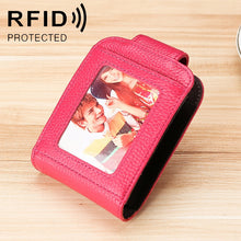 Load image into Gallery viewer, KB189 Vertical Cowhide Leather Organ Shape Multiple Card Slots Anti-magnetic RFID Wallet for Ladies, with Transparent Window, KB189 Purple, KB189 Rose Red, KB189 Sapphire Blue, KB189 Black, KB189 Coffee