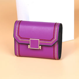 KB190 Cover Type Snap Button Cowhide Leather Organ Shape Multiple Card Slots Anti-magnetic RFID Wallet for Ladies, KB190 Purple, KB190 Army Green, KB190 Dark Blue, KB190 Pink, KB190 Lake Blue, KB190 Light Purple
