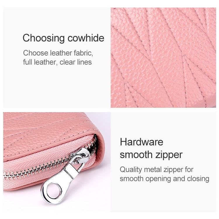 KB191 Zipper Cowhide Leather Organ Shape Multiple Card Slots Anti-magnetic RFID Wallet Clutch Bag for Ladies, KB191 Brown, KB191 Aqua Blue, KB191 Black, KB191 Dark Blue, KB191 Pink, KB191 Light Purple, KB191 Wine Red