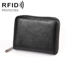Load image into Gallery viewer, KB195 Zipper Cowhide Leather Double Row Organ Shape Multiple Card Slots Anti-magnetic RFID Wallet Clutch Bag for Ladies, KB195 Black, KB195 Coffee, KB195 Pink, KB195 Purple, KB195 Rose Red