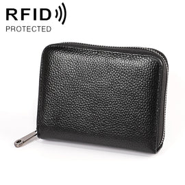 KB195 Zipper Cowhide Leather Double Row Organ Shape Multiple Card Slots Anti-magnetic RFID Wallet Clutch Bag for Ladies, KB195 Black, KB195 Coffee, KB195 Pink, KB195 Purple, KB195 Rose Red