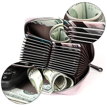 Load image into Gallery viewer, KB195 Zipper Cowhide Leather Double Row Organ Shape Multiple Card Slots Anti-magnetic RFID Wallet Clutch Bag for Ladies, KB195 Black, KB195 Coffee, KB195 Pink, KB195 Purple, KB195 Rose Red