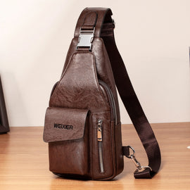 WEIXIER 9525 Men Leisure Style PU Leather Single Shoulder Crossbody Bag
