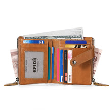 Load image into Gallery viewer, TP-196 Multi-functional Retro Cowhide Leather Multiple Card Slots Dual zipper RFID Wallet