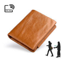 Load image into Gallery viewer, TP-191 Oil Wax Leather Multi-functional RFID Three-fold Wallet