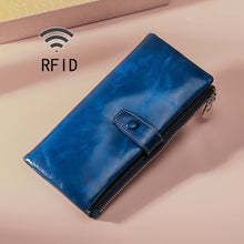 Load image into Gallery viewer, TP-189 Oilskin Leather Multi-functional Zipper RFID Leather Wallet