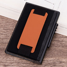Load image into Gallery viewer, X-32C Automatically Pop-up Card Type Anti-magnetic RFID Anti-theft Men Aluminum Alloy A Dial Button Elastic Bag Wallet with PU Leather Strap, X-32C A Dial Button Black, X-32C A Dial Button  Silver