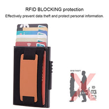 Load image into Gallery viewer, X-32C Automatically Pop-up Card Type Anti-magnetic RFID Anti-theft Men Aluminum Alloy A Dial Button Elastic Bag Wallet with PU Leather Strap, X-32C A Dial Button Black, X-32C A Dial Button  Silver