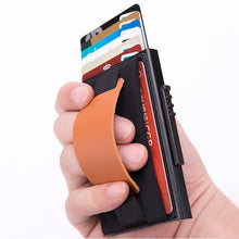 Load image into Gallery viewer, X-32C Automatically Pop-up Card Type Anti-magnetic RFID Anti-theft Men Aluminum Alloy A Dial Button Elastic Bag Wallet with PU Leather Strap, X-32C A Dial Button Black, X-32C A Dial Button  Silver
