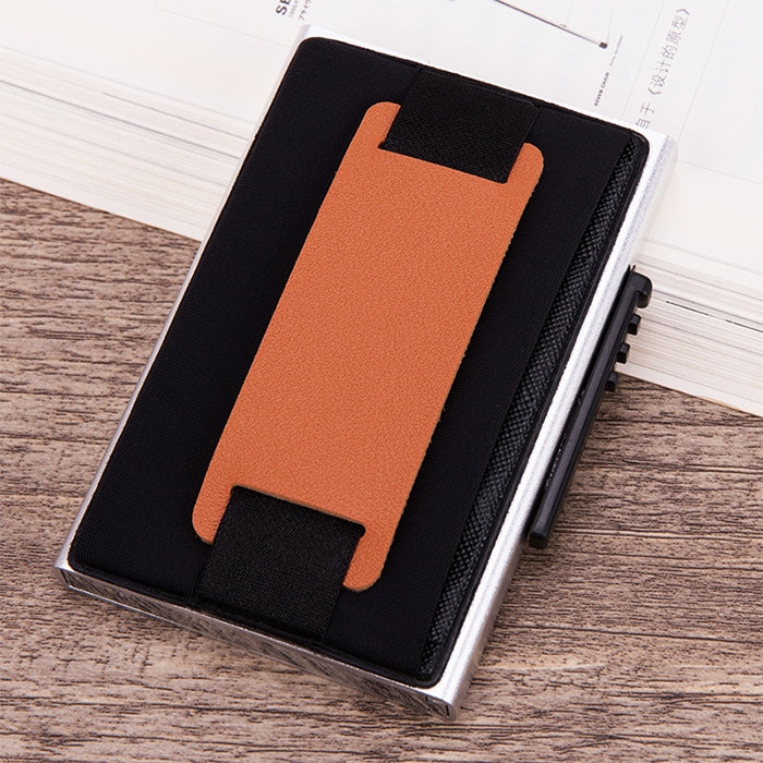 X-32C Automatically Pop-up Card Type Anti-magnetic RFID Anti-theft Men Aluminum Alloy A Dial Button Elastic Bag Wallet with PU Leather Strap, X-32C A Dial Button Gold, X-32C A Dial Button Blue, X-32C A Dial Button Red, X-32C A Dial Button  Silver      ...