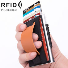 Load image into Gallery viewer, X-32C Automatically Pop-up Card Type Anti-magnetic RFID Anti-theft Men Aluminum Alloy A Dial Button Elastic Bag Wallet with PU Leather Strap, X-32C A Dial Button Black, X-32C A Dial Button  Silver