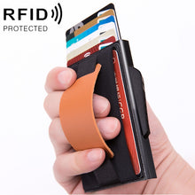 Load image into Gallery viewer, X-32C Automatically Pop-up Card Type Anti-magnetic RFID Anti-theft Men Aluminum Alloy B Dial Button Elastic Bag Wallet with PU Leather Strap, X-32C B Dial Button Black, X-32C B Dial Button Grey, X-32C B Dial Button Gold, X-32C B Dial Button Blue       ...