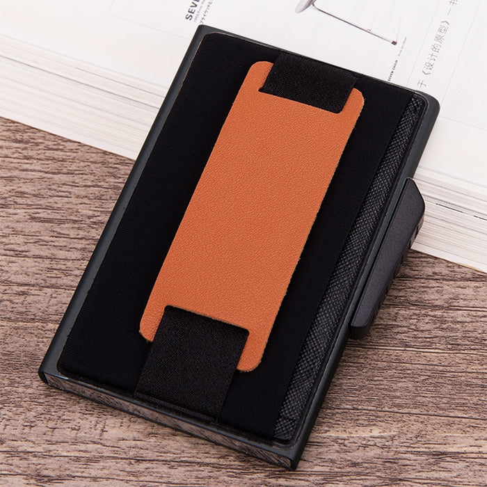X-32C Automatically Pop-up Card Type Anti-magnetic RFID Anti-theft Men Aluminum Alloy B Dial Button Elastic Bag Wallet with PU Leather Strap, X-32C B Dial Button Black, X-32C B Dial Button Grey, X-32C B Dial Button Gold, X-32C B Dial Button Blue       ...