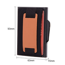 Load image into Gallery viewer, X-32C Automatically Pop-up Card Type Anti-magnetic RFID Anti-theft Men Aluminum Alloy B Dial Button Elastic Bag Wallet with PU Leather Strap, X-32C B Dial Button Black, X-32C B Dial Button Grey, X-32C B Dial Button Gold, X-32C B Dial Button Blue       ...