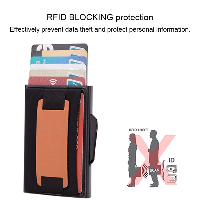 X-32C Automatically Pop-up Card Type Anti-magnetic RFID Anti-theft Men Aluminum Alloy B Dial Button Elastic Bag Wallet with PU Leather Strap, X-32C B Dial Button Black, X-32C B Dial Button Grey, X-32C B Dial Button Gold, X-32C B Dial Button Blue       ...