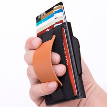 Load image into Gallery viewer, X-32C Automatically Pop-up Card Type Anti-magnetic RFID Anti-theft Men Aluminum Alloy B Dial Button Elastic Bag Wallet with PU Leather Strap, X-32C B Dial Button Black, X-32C B Dial Button Grey, X-32C B Dial Button Gold, X-32C B Dial Button Blue       ...