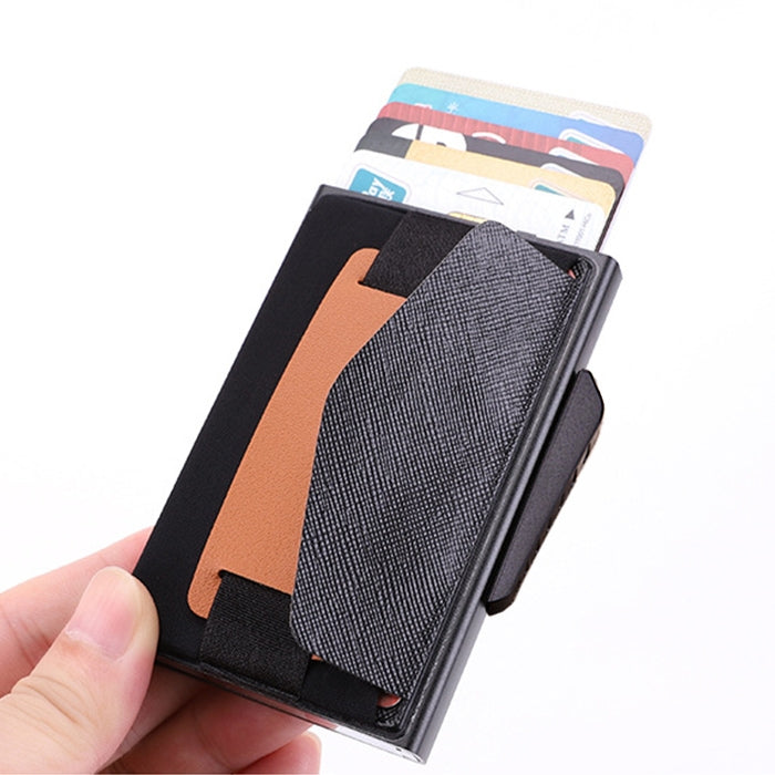 X-32C Automatically Pop-up Card Type Anti-magnetic RFID Anti-theft Men Aluminum Alloy B Dial Button Elastic Bag Wallet with PU Leather Strap, X-32C B Dial Button Black, X-32C B Dial Button Grey, X-32C B Dial Button Gold, X-32C B Dial Button Blue       ...