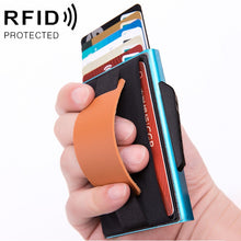 Load image into Gallery viewer, X-32C Automatically Pop-up Card Type Anti-magnetic RFID Anti-theft Men Aluminum Alloy B Dial Button Elastic Bag Wallet with PU Leather Strap, X-32C B Dial Button Black, X-32C B Dial Button Grey, X-32C B Dial Button Gold, X-32C B Dial Button Blue       ...